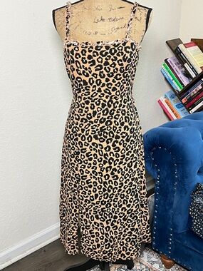 Leopard Print Beige & Black Sundress - Women's Sleeveless Dress